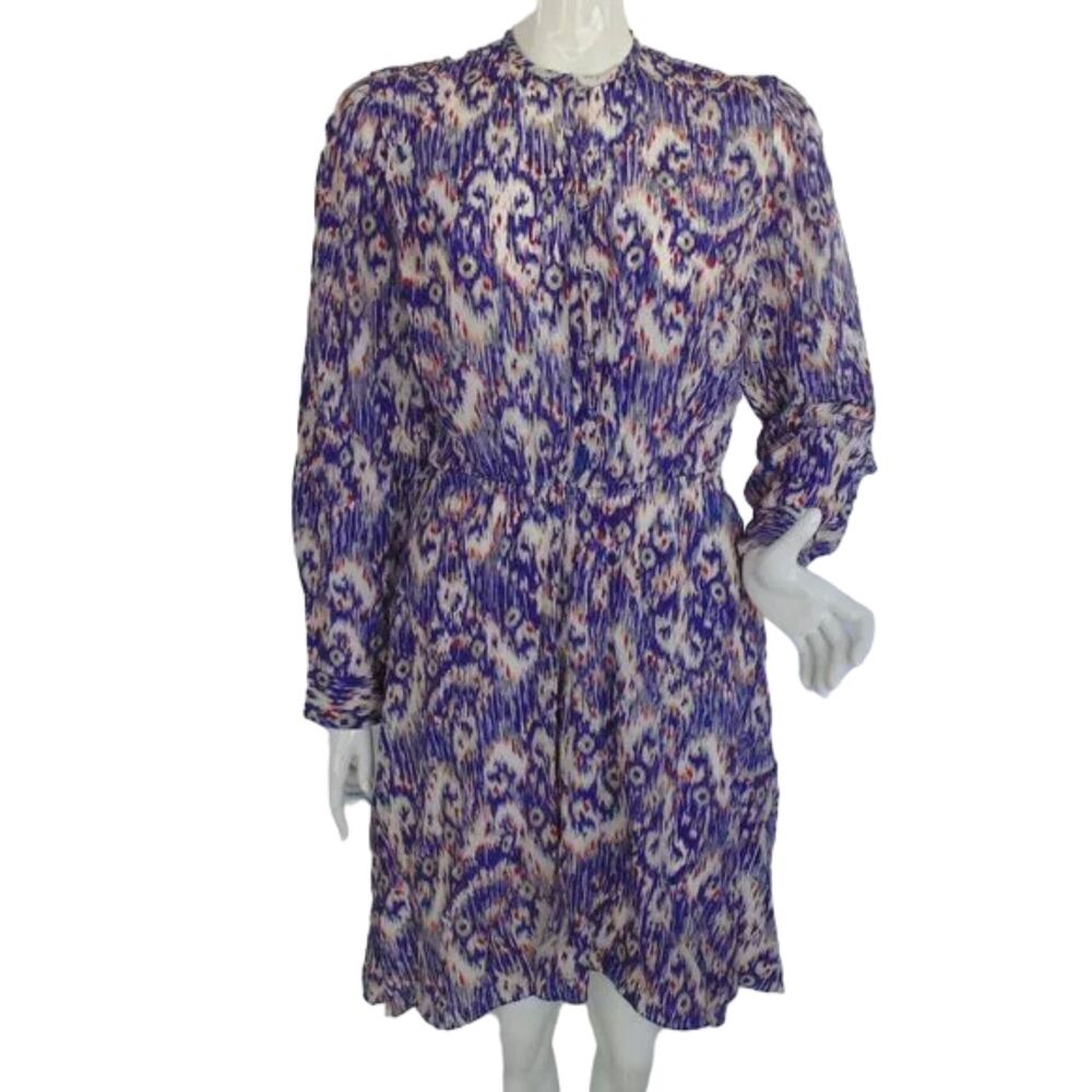 ISABEL MARANT ETOILE Shirt Dress, 38/6, Silk, Ikat print, Long sleeves, Purple